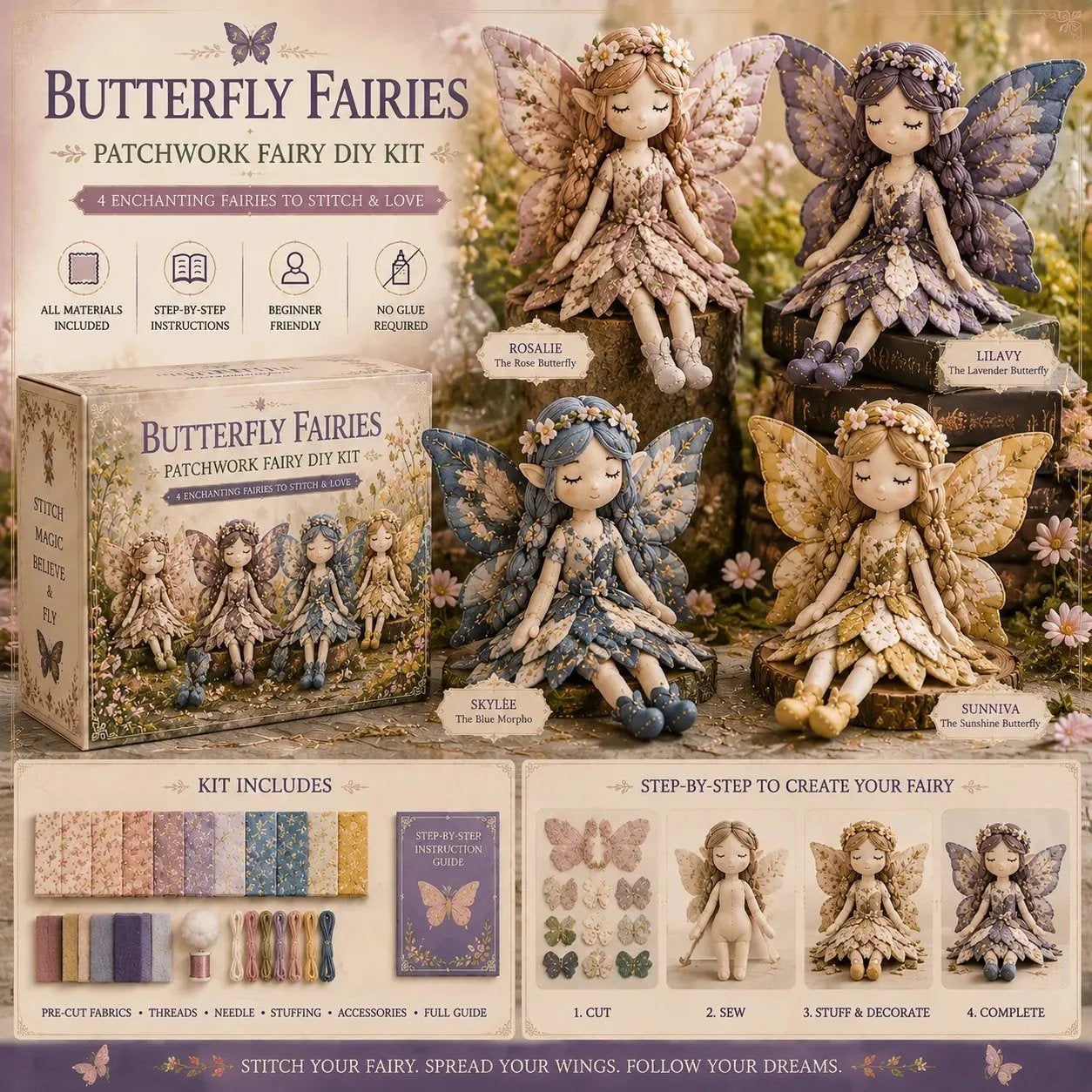 🧚Sada na šitie Fabric Fairy｜Kompletná sada materiálov pre začiatočníkov, taška na šitie bez lepidla🧵