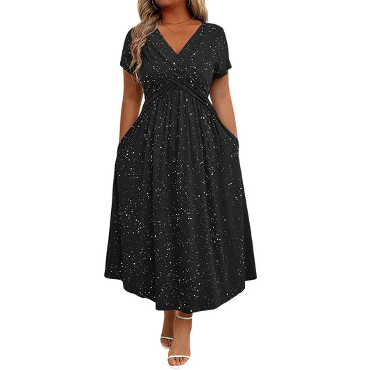 👗Elegantné dámske šaty s výstrihom do V a prekrúteným detailom vpredu
