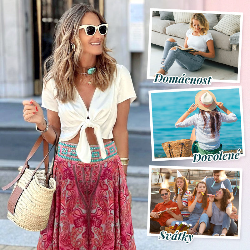 【🎁📿Ružový náhrdelník zadarmo🎁】💕Elastické nohavice v páse s etnickou potlačou🌸