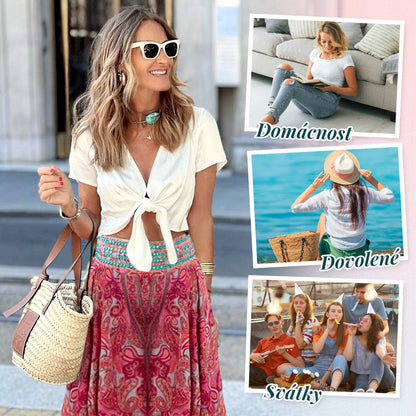 【🎁📿Ružový náhrdelník zadarmo🎁】💕Elastické nohavice v páse s etnickou potlačou🌸