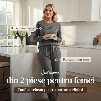 🔥Tvoj nový obľúbený outfit! 👗✨ Dámska súprava s blúzou s okrúhlym výstrihom a nohavicami so šnúrkou 🛋️☕