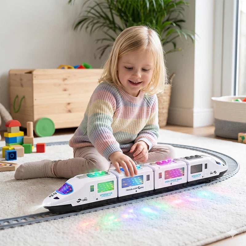 🚄Elektronická hračka - vysokorýchlostný vlak so zvukom a svetlom | Inteligentný systém proti kolíziám a automatické otáčanie, interaktívny a vzdelávací vlak pre bábätká✨
