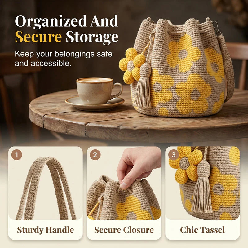 Časovno omejen 50 % popust 🧶 Ročno izdelana kvačkana torba z motivom sončnic, vsestranska poletna boemska torba za počitnice 🌻