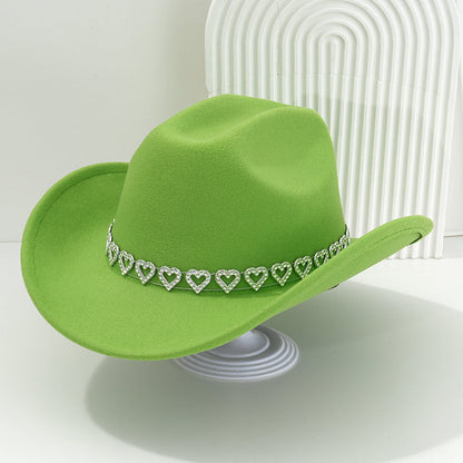 🤠Kovbojský klobúk v západnom štýle s kamienkami a srdiečkami - Ideálny na hudobné festivaly, večierky a fotenie!🎩