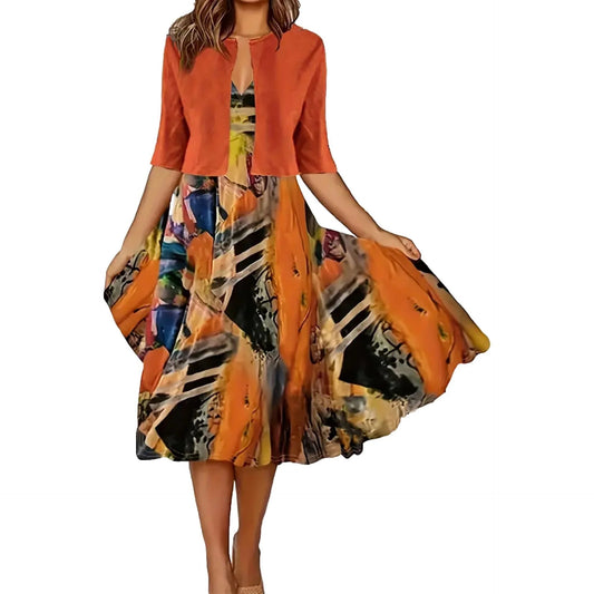 🔥Obmedzená ponuka: 50 % zľava💎👗Dvojdielna dámska súprava – krátky kardigán a bezrukávové šaty, elegantné a rafinované😍