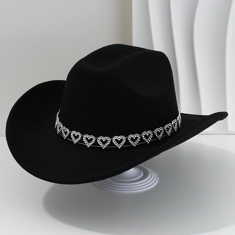 🤠Kovbojský klobúk v západnom štýle s kamienkami a srdiečkami - Ideálny na hudobné festivaly, večierky a fotenie!🎩
