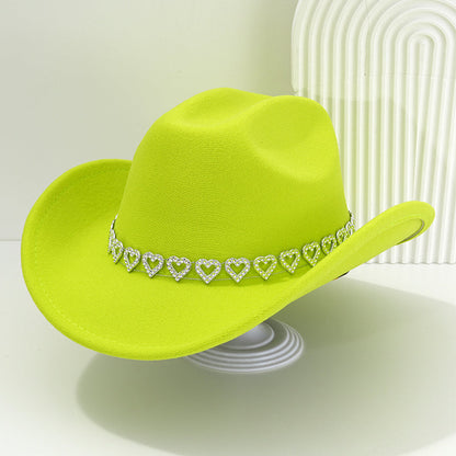 🤠Kovbojský klobúk v západnom štýle s kamienkami a srdiečkami - Ideálny na hudobné festivaly, večierky a fotenie!🎩