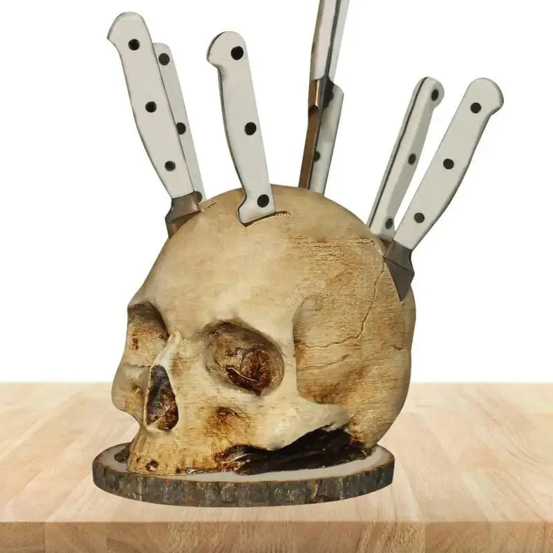 💀Časovo obmedzená zľava 50 %🎃 Držiak na nože v tvare lebky zo živice, personalizovaný organizér na kuchynské nože s halloweenskou tematikou