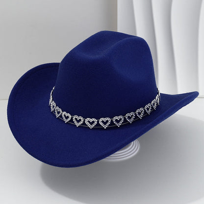 🤠Kovbojský klobúk v západnom štýle s kamienkami a srdiečkami - Ideálny na hudobné festivaly, večierky a fotenie!🎩