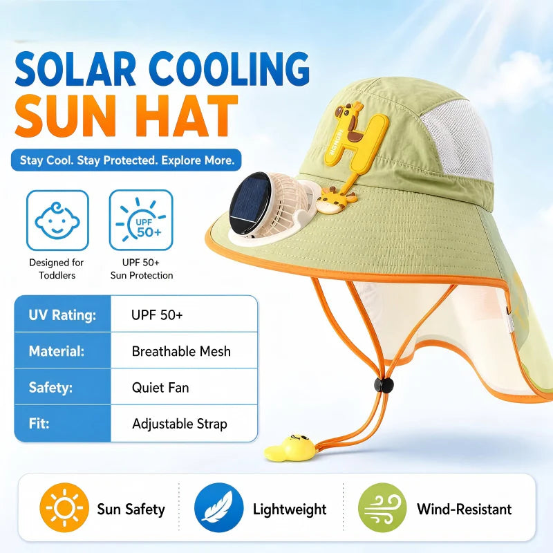 🌞Detský solárny ventilátorový slnečný klobúk｜CPF50+ vonkajší chladivý slnečný klobúk💨