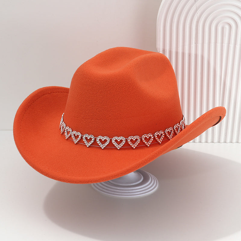 🤠Kovbojský klobúk v západnom štýle s kamienkami a srdiečkami - Ideálny na hudobné festivaly, večierky a fotenie!🎩