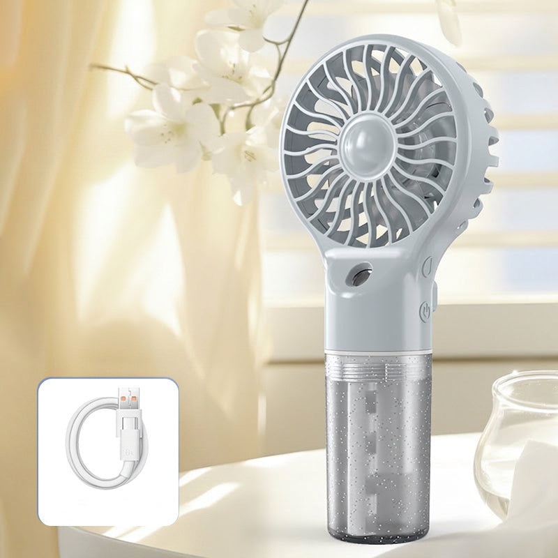 💦Ručný ventilátor s nano sprejom｜🍃Štyri nastaviteľné rýchlosti vetra, dvojitý chladiaci účinok: prúdenie vzduchu, hydratácia a rozprašovanie.