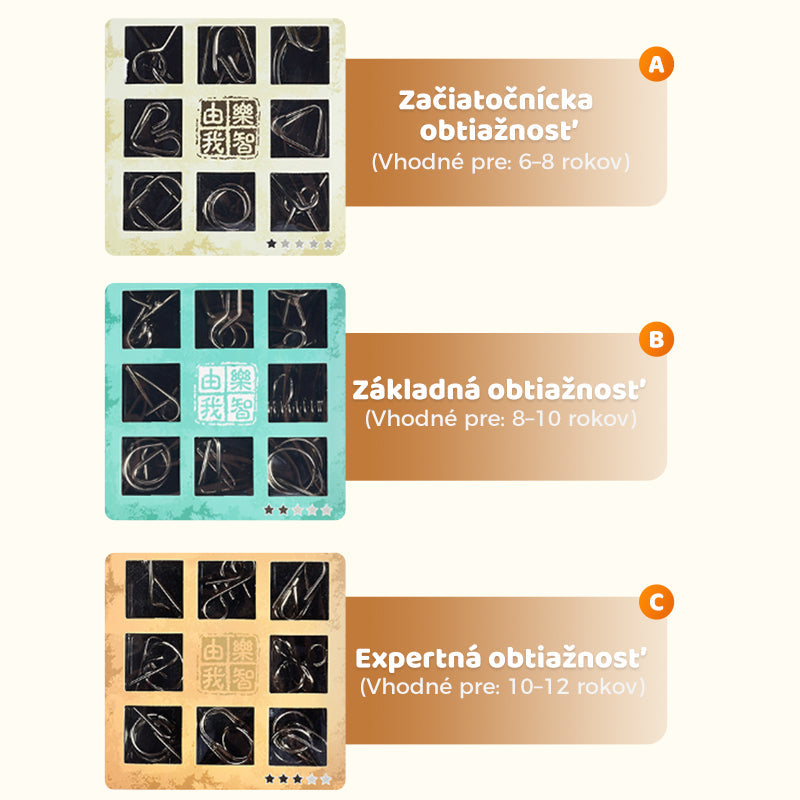 🧠🔠Kovový puzzle prsteň, osemdielna modrá verzia, hlavolamy