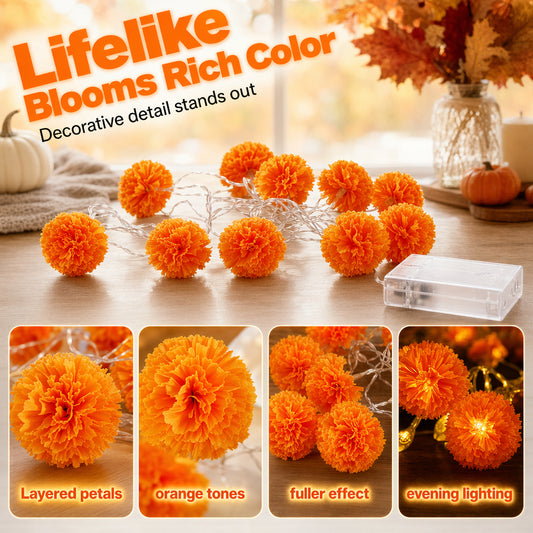 🌼Časno omejen 50 % popust🎃 Oranžne LED verižne lučke Marigold - nepogrešljiv kos za ustvarjanje jesenskega vzdušja za noč čarovnic