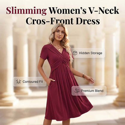 💃✨Midi sukňa s výstrihom do V, skladaná, vysoká elasticita, sťahujúca a zoštíhľujúca, elegantná dlhá sukňa