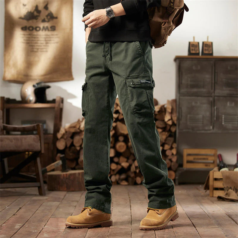 👖🛠️ Pánske taktické nohavice zo 100 % bavlny v khaki farbe – s množstvom vreciek