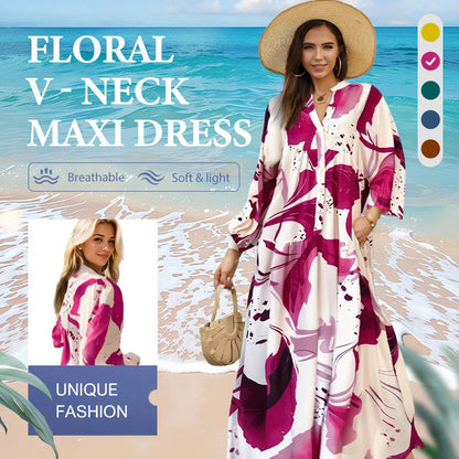 👗Dámske kvetinové maxi šaty s výstrihom do V