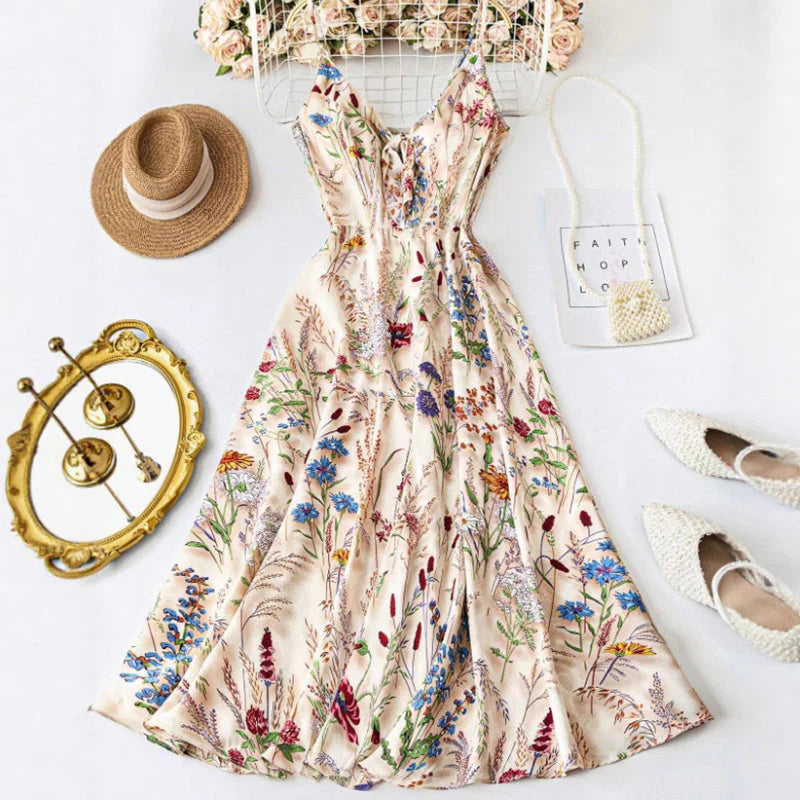 👗Plus Size Floral Print Spaghetti Strap Midi Dress