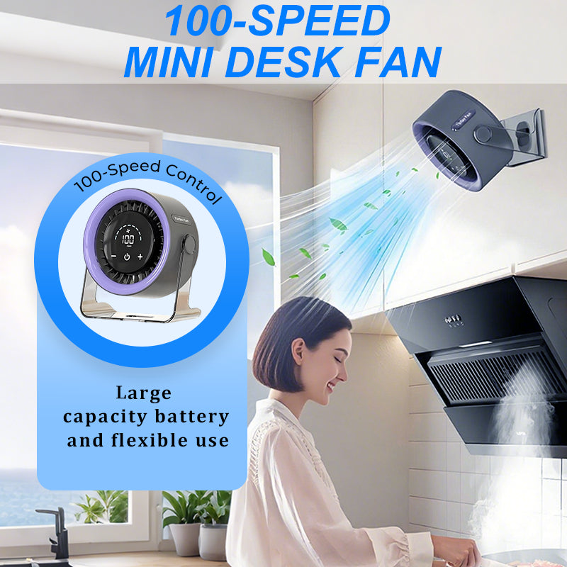 💨Tichý nabíjateľný mini ventilátor so 100 rýchlosťami｜Nastaviteľný o 180°, stolný/nástenný mini ventilátor✨