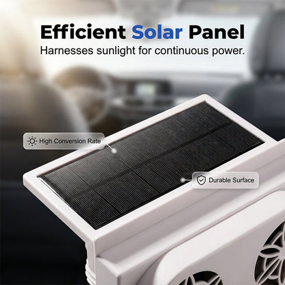 ☀️Solárne napájaný ventilátor do auta｜Dvojitá turbína s vysokým prúdením vzduchu pre automatické chladenie a vetranie pri parkovaní🌬️