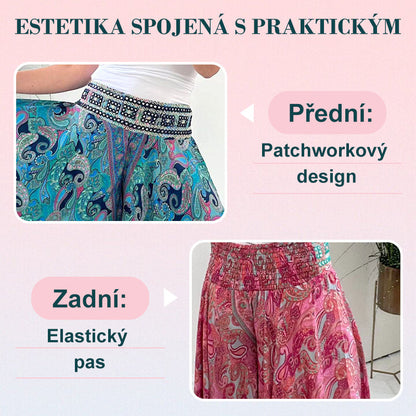 【🎁📿Ružový náhrdelník zadarmo🎁】💕Elastické nohavice v páse s etnickou potlačou🌸