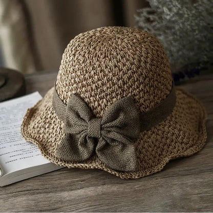 🏖️👒Elegantný pletený slamenný klobúk s mašľou