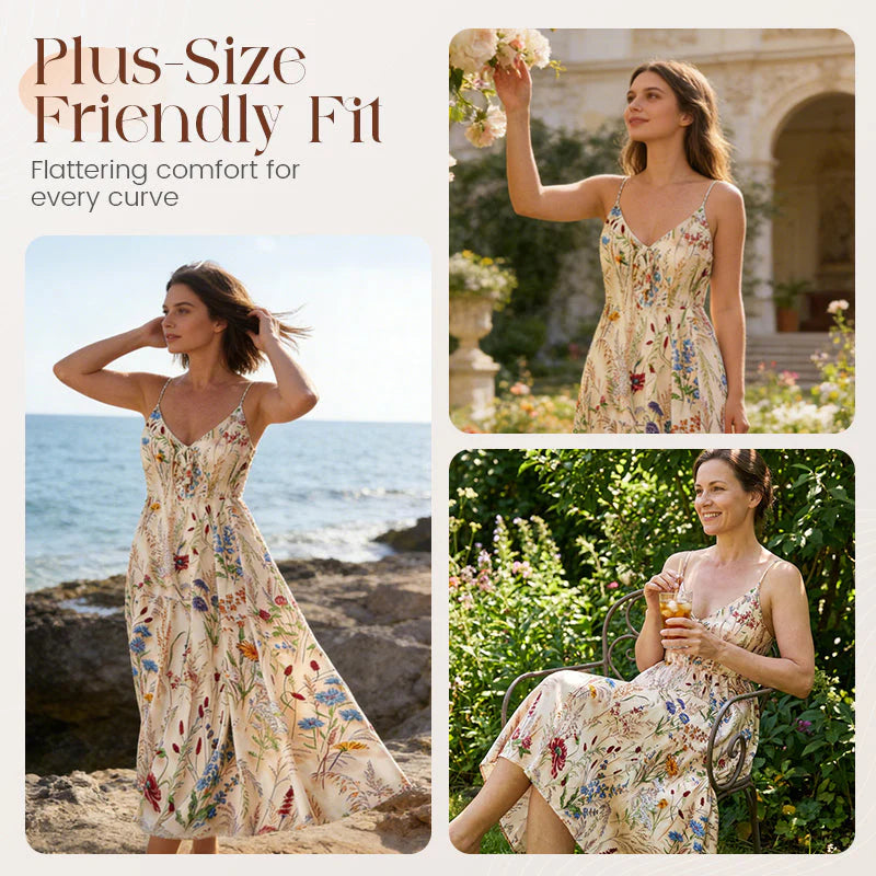 👗Plus Size Floral Print Spaghetti Strap Midi Dress