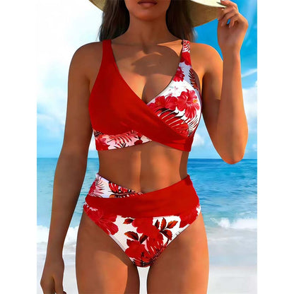 🌊🌸 Bikiny s vysokým pásom a kvetinovým vzorom, ktoré zakrývajú bruško a zoštíhľujú postavu – rýchloschnúce a vysoko pružné dvojdielne plavky na kúpanie v termálnych prameňoch a na pláži