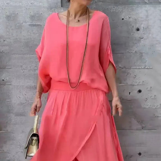 👗voľný top a nohavice s rozparkom a širokými nohavicami