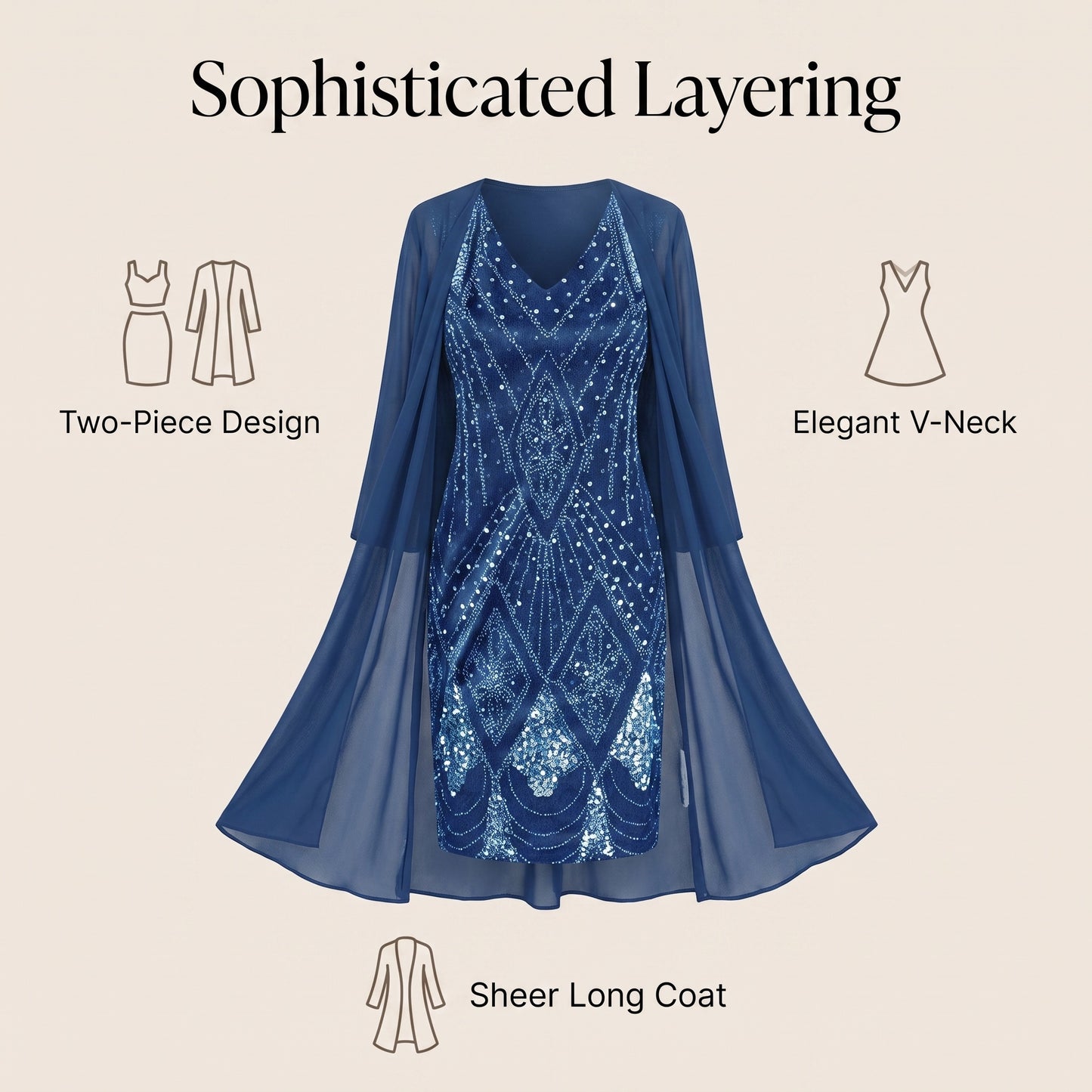 👗Dvojdielna súprava šifónových šiat s výstrihom do V a dlhého kardiganu, priedušná, lichotivá, dostupná vo viacerých veľkostiach, elegantné dámske oblečenie💐🩰