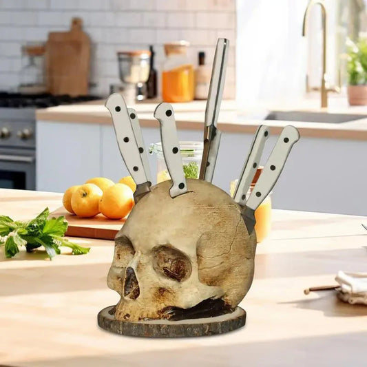 💀Časovo obmedzená zľava 50 %🎃 Držiak na nože v tvare lebky zo živice, personalizovaný organizér na kuchynské nože s halloweenskou tematikou