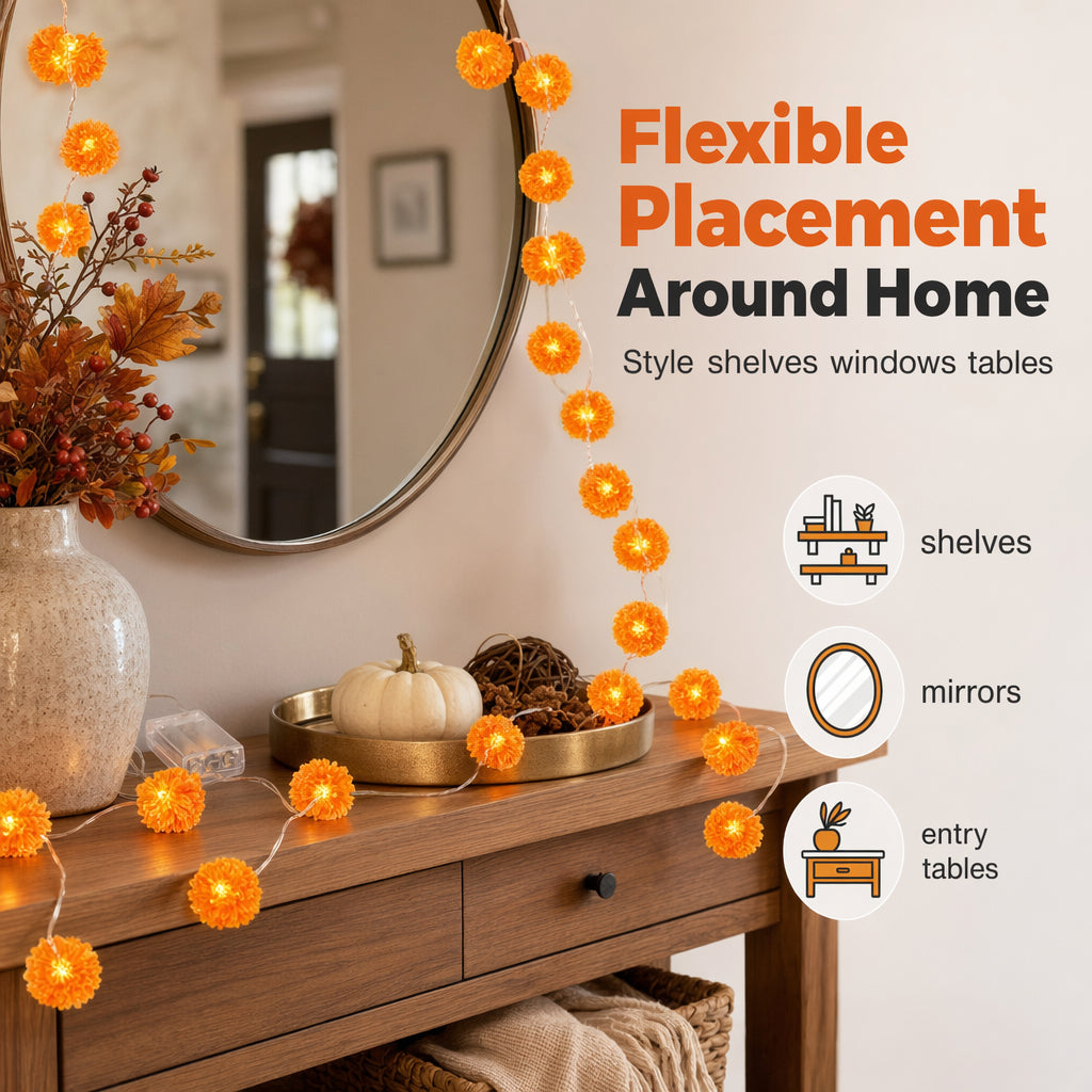 🌼Časno omejen 50 % popust🎃 Oranžne LED verižne lučke Marigold - nepogrešljiv kos za ustvarjanje jesenskega vzdušja za noč čarovnic