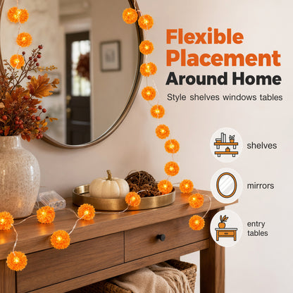🌼Časno omejen 50 % popust🎃 Oranžne LED verižne lučke Marigold - nepogrešljiv kos za ustvarjanje jesenskega vzdušja za noč čarovnic