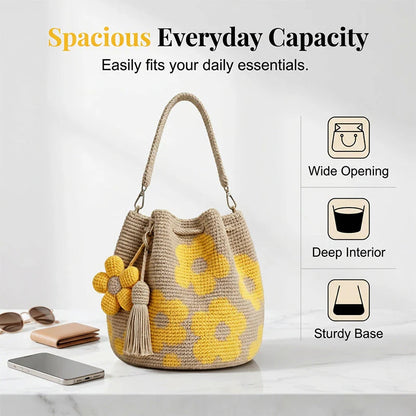 Časovno omejen 50 % popust 🧶 Ročno izdelana kvačkana torba z motivom sončnic, vsestranska poletna boemska torba za počitnice 🌻