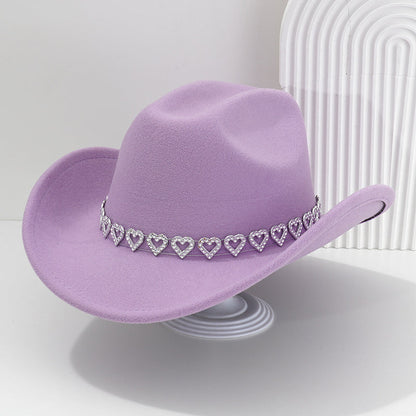 🤠Kovbojský klobúk v západnom štýle s kamienkami a srdiečkami - Ideálny na hudobné festivaly, večierky a fotenie!🎩
