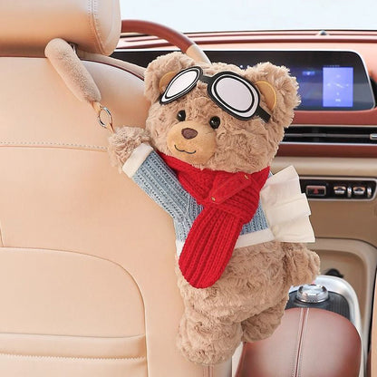 🧸Časovo obmedzená ponuka🚗 Závesná krabička na vreckovky s plyšovým medvedíkom, dvojaké použitie do auta aj do domácnosti
