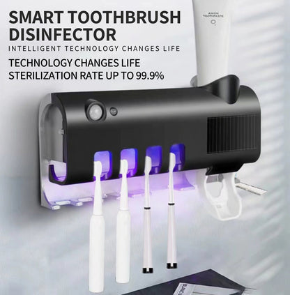 🦷Inteligentný sterilizátor zubných kefiek 4 v 1 | UV antibakteriálny senzor, automatické dávkovanie zubnej pasty, nástenný úložný priestor ✨