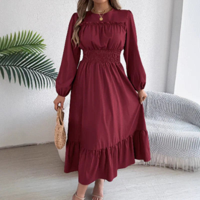 👗Dámske maxi šaty s dlhými rukávmi, volánikmi a stahovaním