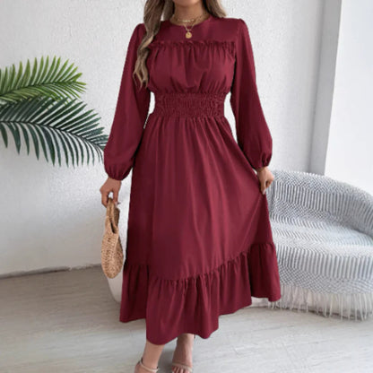 👗Dámske maxi šaty s dlhými rukávmi, volánikmi a stahovaním