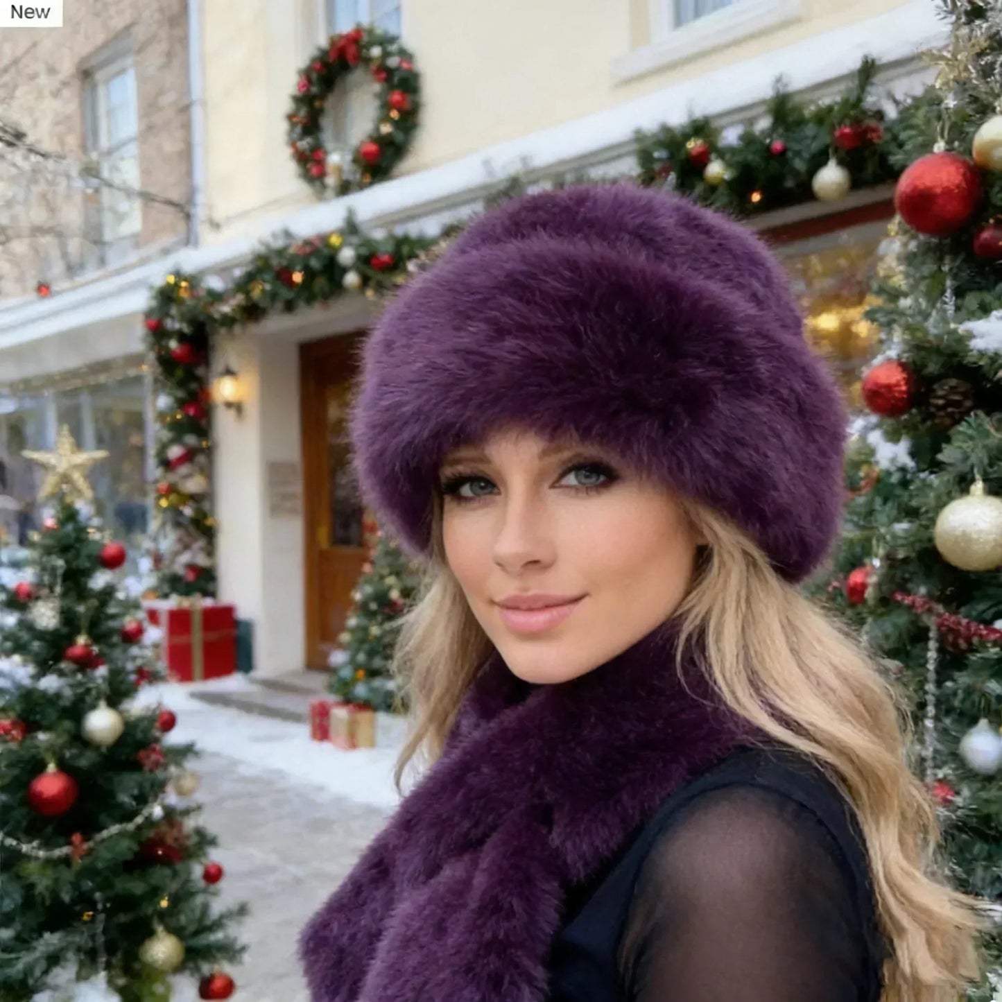⏰Plyšová kožušinová čiapka s bambuľkami Teplá zimná čiapka + šál v rovnakej farbe zdarma