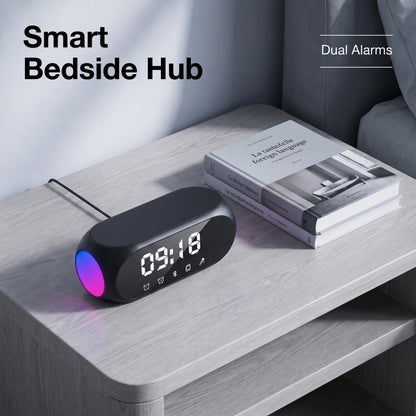 🔊4-v-1 Bluetooth reproduktor k posteli｜360° priestorový zvuk, RGB ambientné osvetlenie, stolový reproduktor s dvojitým budíkom🎵🌈