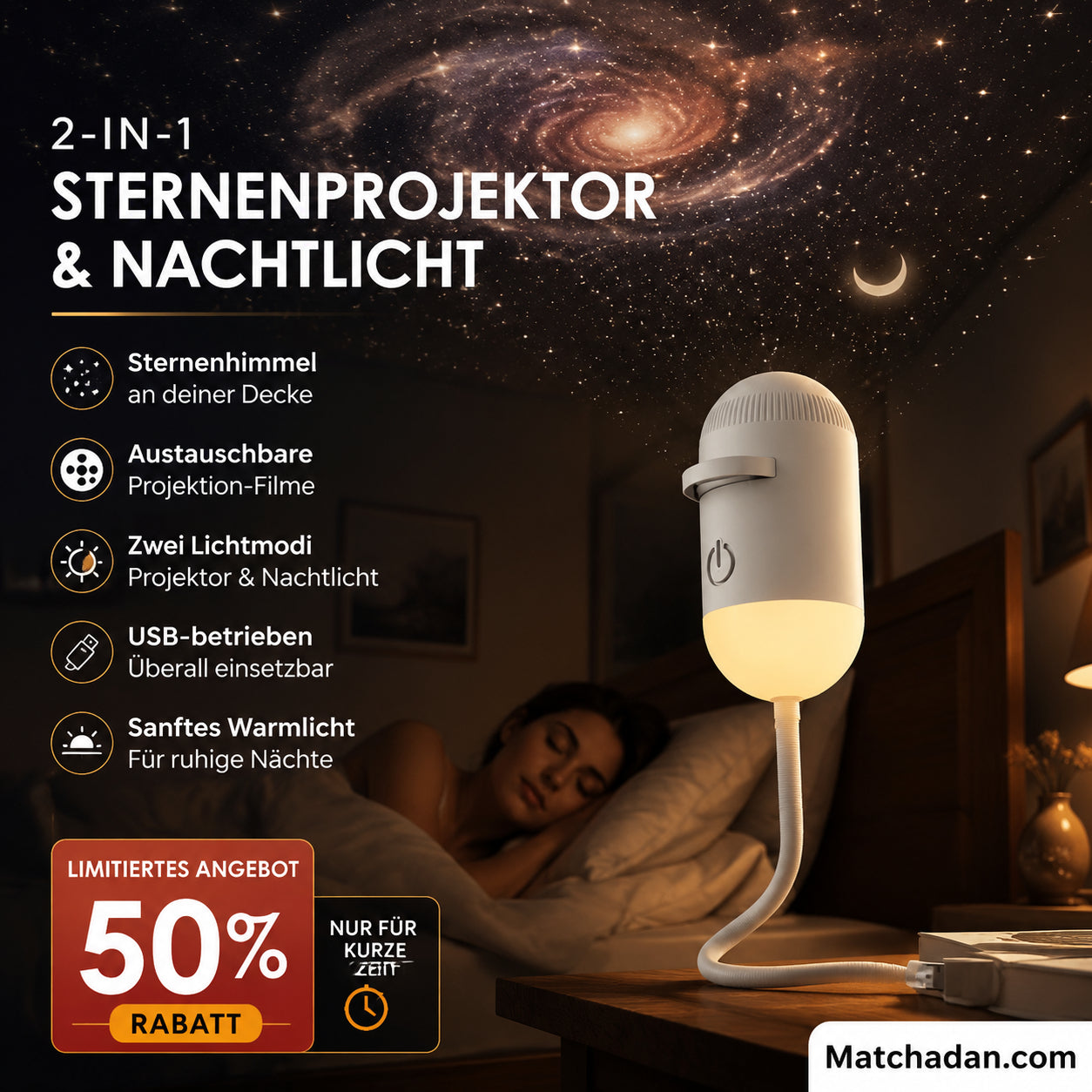 🔥Časovo obmedzená špeciálna ponuka so zľavou 50 % ✨Projekčná lampa 2 v 1 s hviezdnou oblohou: Otočte zasnívanú hmlovinu a vneste vesmír do svojej izby