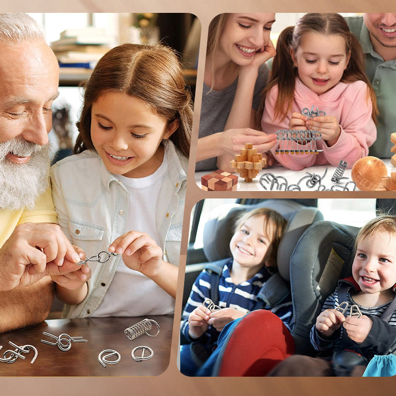 🧠🔠Kovový puzzle prsteň, osemdielna modrá verzia, hlavolamy