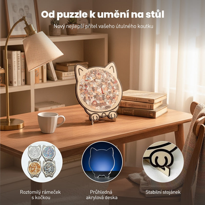 🎅135dielne drevené puzzle v tvare mačky vo farbách Morandiho