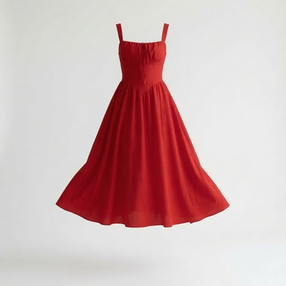 ✨Časovo obmedzená zľava 50%👗 Midi šaty s hranatým výstrihom a skladaným strihom, vysoký pás a zoštíhľujúca áčková sukňa