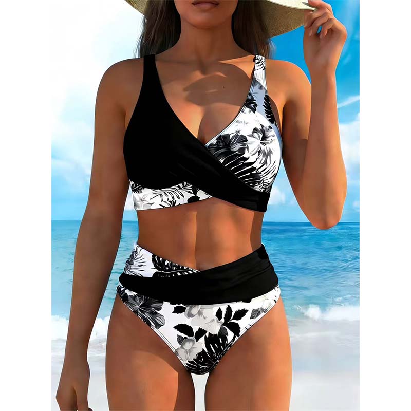 🌊🌸 Bikiny s vysokým pásom a kvetinovým vzorom, ktoré zakrývajú bruško a zoštíhľujú postavu – rýchloschnúce a vysoko pružné dvojdielne plavky na kúpanie v termálnych prameňoch a na pláži
