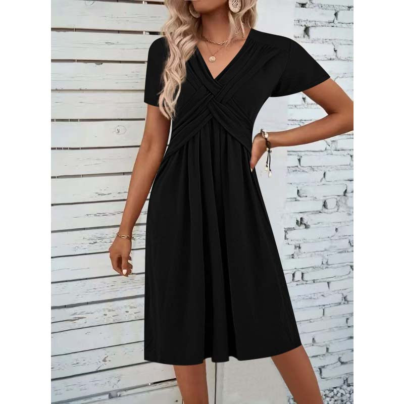 💃✨Midi sukňa s výstrihom do V, skladaná, vysoká elasticita, sťahujúca a zoštíhľujúca, elegantná dlhá sukňa