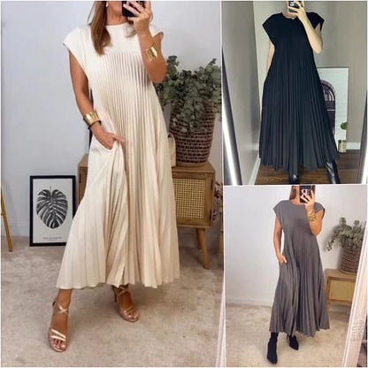 🔥Dámske skladané jednoduché jednofarebné šaty👗