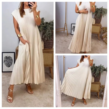🔥Dámske skladané jednoduché jednofarebné šaty👗