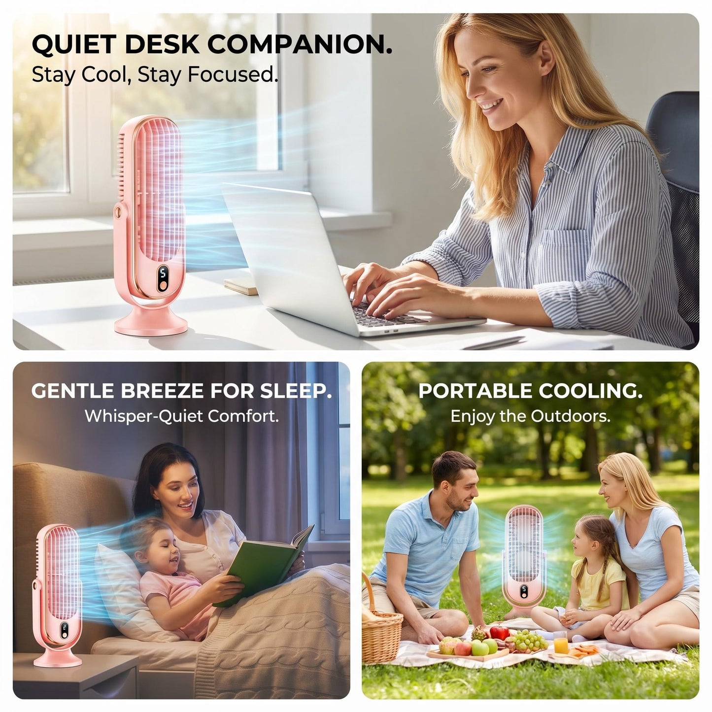 ❄️Stolový ventilátor｜5-úrovňové dotykové ovládanie, tichá prevádzka, dlhá výdrž batérie, ventilátor na pracovnú stanicu/nočník💨
